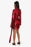 16 Arlington Red Long-sleeve Sequin Dress with Front Cut Out and Long Belt Size 10