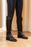 Chanel Black Leather Knee High Riding Boots with Quilted Strap Detail Size 38