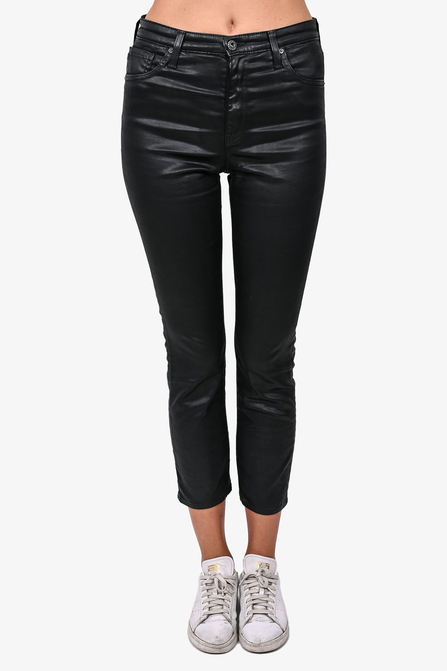AG Black Coated Denim Isabelle High Rise Straight Crop Skinny