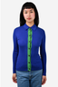 Akris Silk Knit Blue/Green Collared Cardigan Size 6