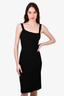 Alaia Black Ribbed Sleeveless Asymmetrical Neckline Midi Dress Size L