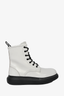 Alexander McQueen White Leather Combat Boots With Black Rubber Sole Size 41