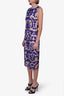 Alice + Olivia Blue/Beige Floral Print Mesh Embroidered Short-sleeve Midi Dress Size 8