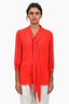 Alice + Olivia Red Sheer Neck Tie Button-Up Blouse Size S