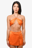 Amanda Uprichard Orange Silk 'Stilla' Skort + Halterneck Crop Top Set Size XS