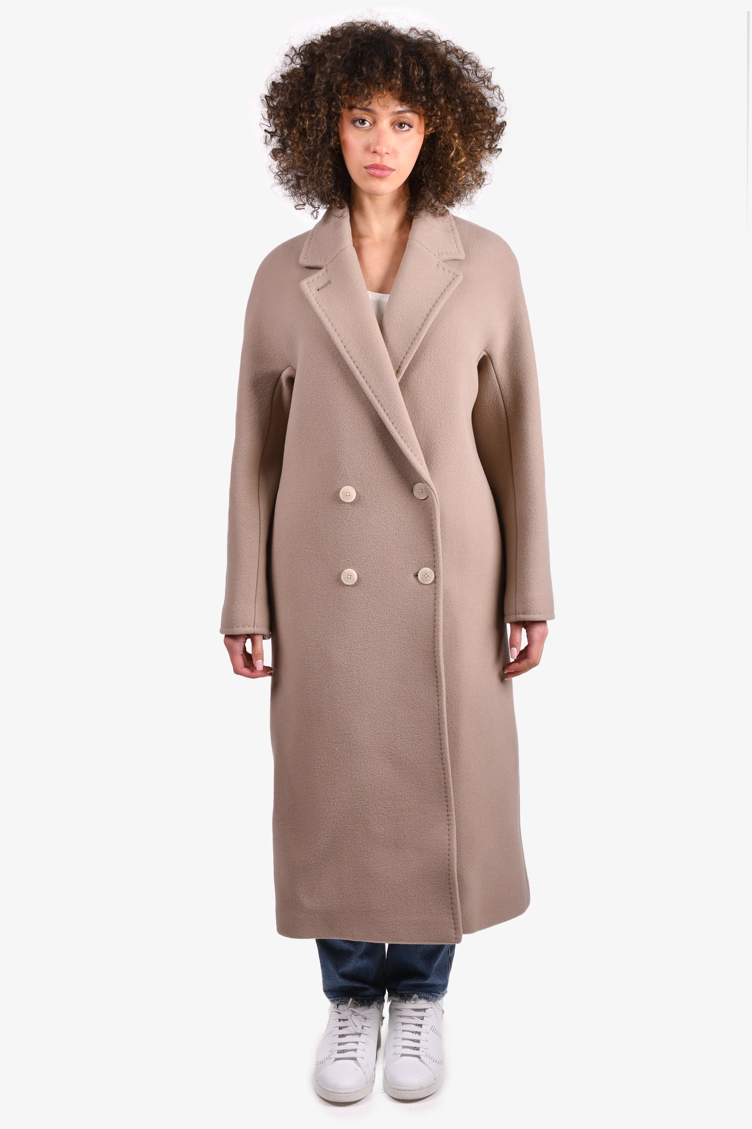 Babaton Atelier Beige Wool Double Breasted Slouch Coat Size