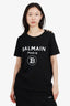 Balmain Black Logo Printed Button T-Shirt Size L