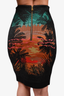 Balmain Black/Orange Sunset Printed Knit Midi Skirt Size 34