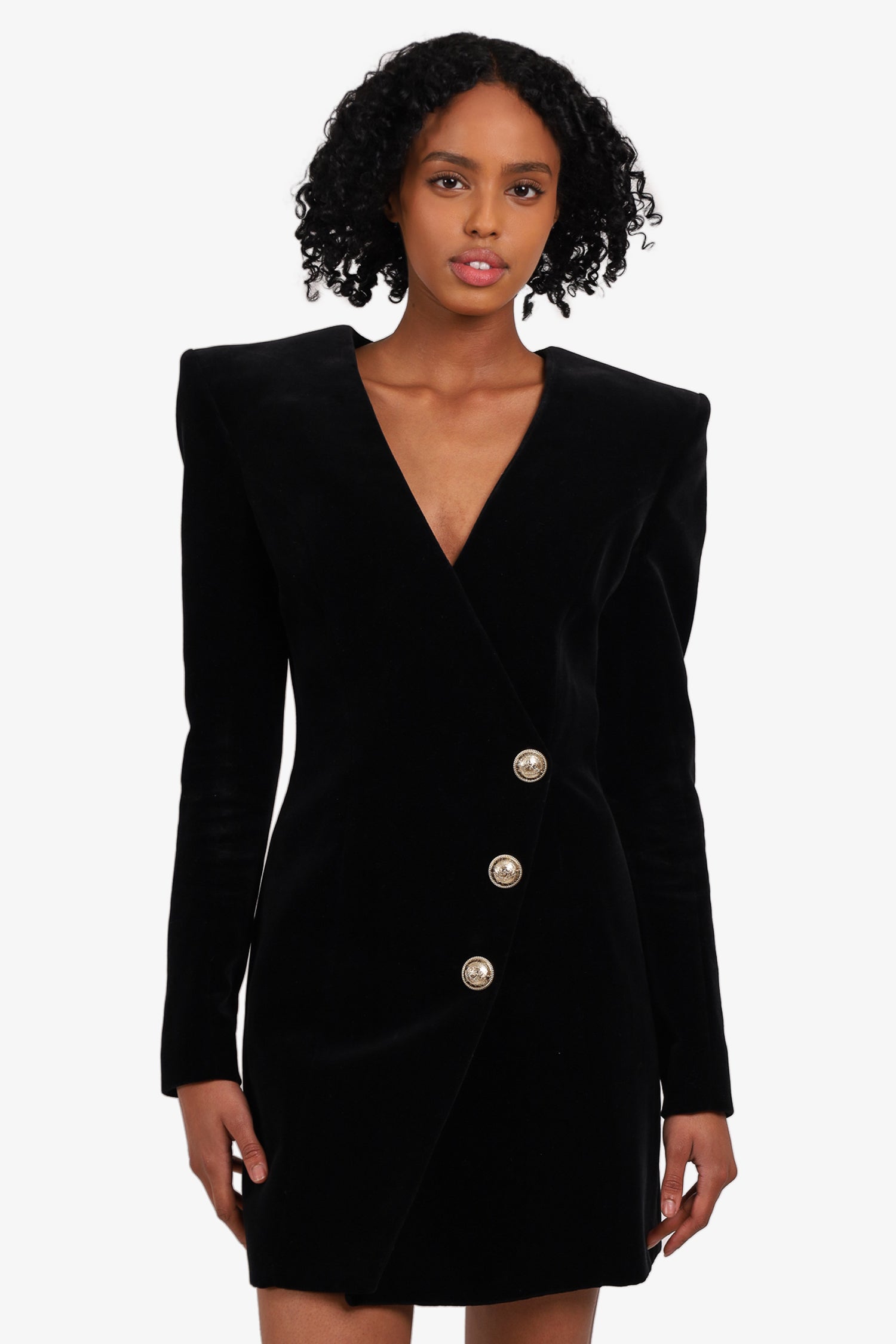 Balmain Black Velvet Gold Button Blazer Dress Size 36 – Mine & Yours