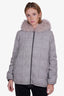 Brunello Cucinelli Grey Cashmere Down Jacket with Shearling Hood Size 42