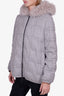 Brunello Cucinelli Grey Cashmere Down Jacket with Shearling Hood Size 42