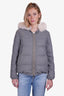 Brunello Cucinelli Grey Cashmere Reversible Puffer Jacket wtihShearling Hood Size 40