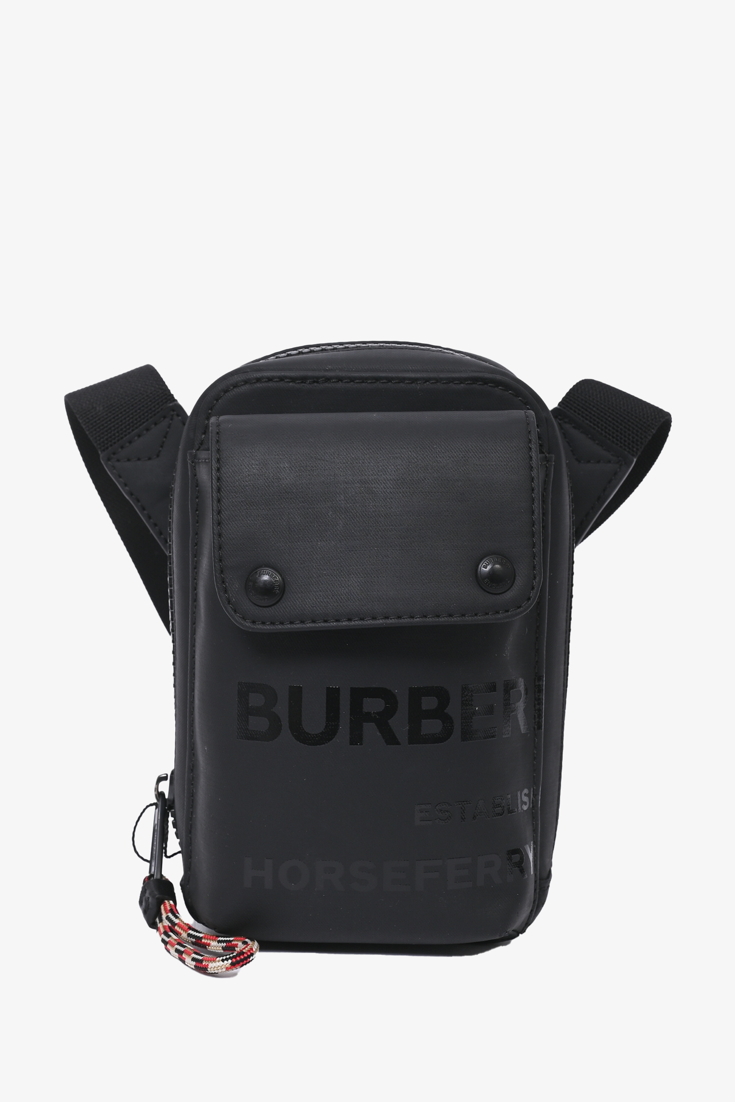Burberry Black Coated Canvas 'Horseferry' Print Crossbody Pouch Burberry Black Coated Canvas 'Horseferry' Print Crossbody Pouch