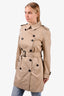 Burberry Brown Double Breasted Trench Coat with Belt Size 10 US