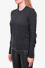 Burberry London Dark Grey Merino Wool Crewneck Sweater with Check Trim Size S
