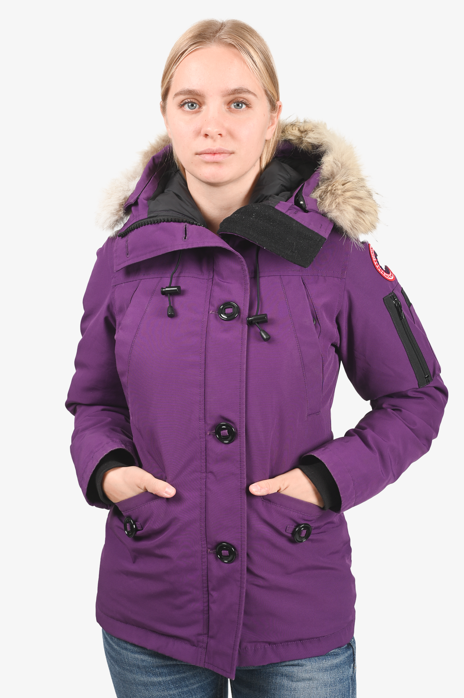 Canada Goose Purple 'Montebello' Puffer Jacket with Fur Hood Size