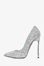 Casadei Silver Glittered Pointed Toe Heels Size 7