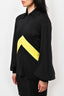Celine Black Jersey/Yellow Leather Zip-Up Collared L/S Top sz 38
