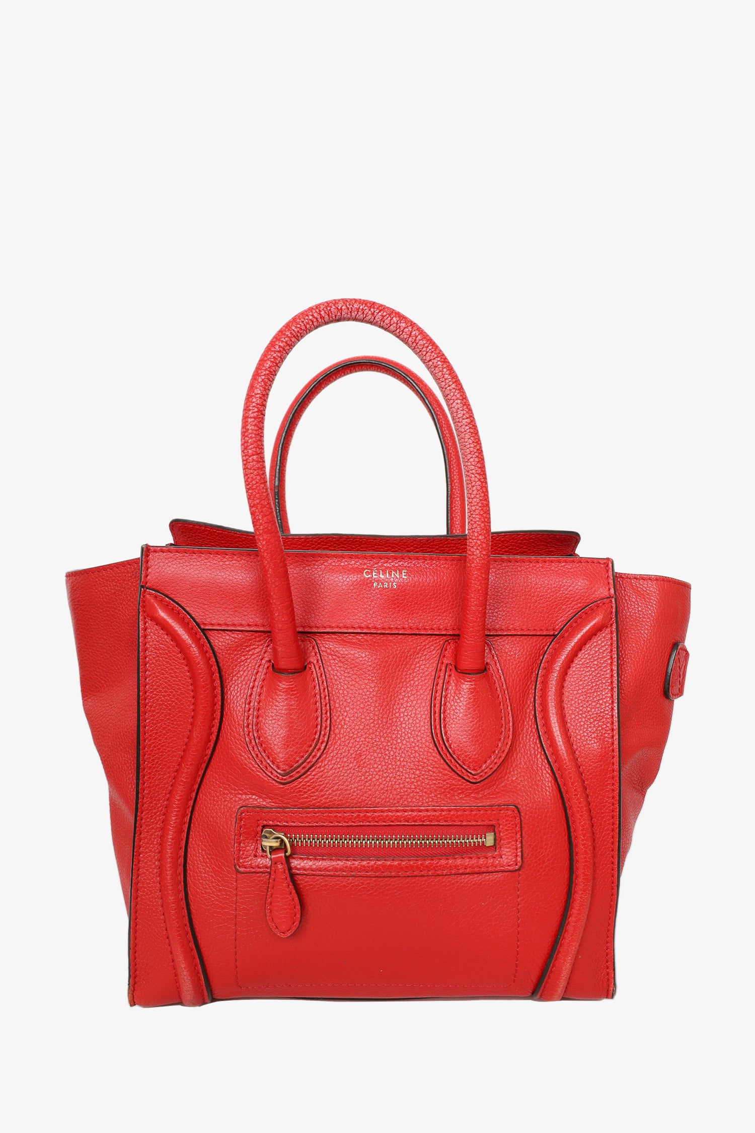 celine red quilted leather small backpack Celine Red Leather Mini Luggage Tote Bag – Mine & Yours