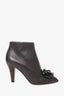 Chanel Black Leather Camellia Ankle Boot Size 37