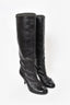Chanel Black Leather Knee High Cap Toe Boots Size 37