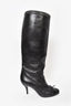 Chanel Black Leather Knee High Cap Toe Boots Size 37