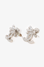 Chanel Silver Tone CC Bow Crystal Earrings