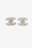 Chanel Silver Toned Crystal/Pearl 'CC' Earrings