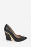 Chloe Black Grained Leather Pointed Toe Heels sz 37.5