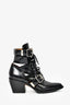 Chloe Black Leather Pointed Toe Lace Up Heeled Boots sz 38.5
