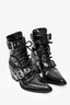 Chloe Black Leather Pointed Toe Lace Up Heeled Boots Size 38.5