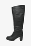 Christian Louboutin Black Leather Knee High 'Karitube 70' Block Heel Boots Size 38