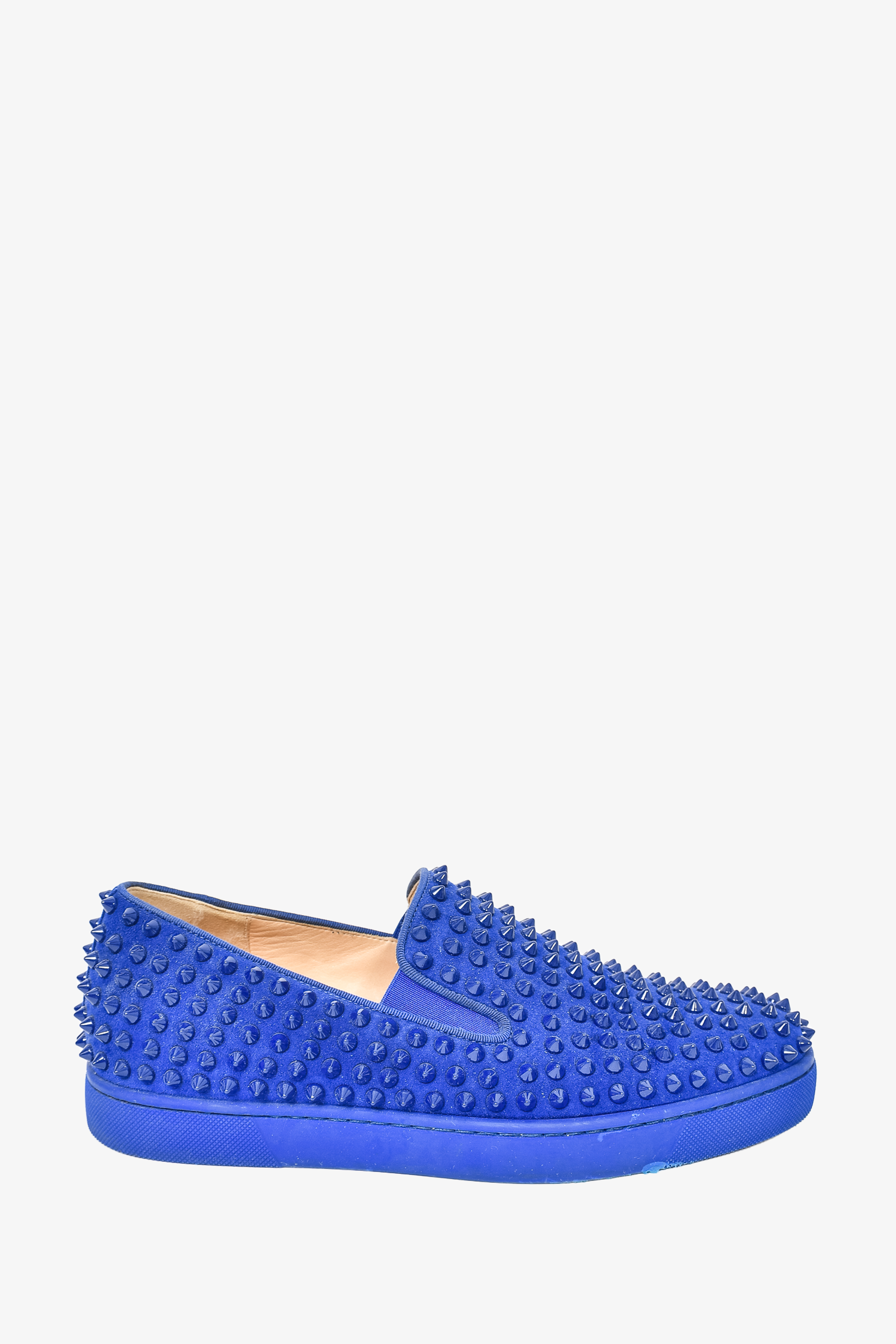 Christian Louboutin Electric Blue Suede Studded Slip On Sneakers Christian Louboutin Electric Blue Suede Studded Slip On Sneakers