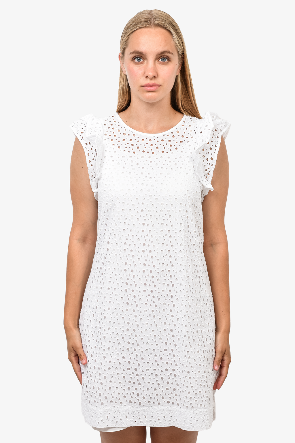 Club Monaco White Cotton Eyelet Mini Dress with Slip Est. Size S Mine
