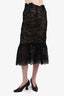 Costarellos Black Lace Floral Appliqué Midi Skirt Size 36