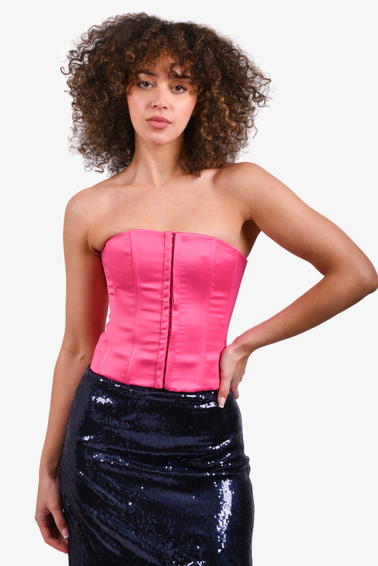 アメリ/2WAY MIX PINK SHAGGY BUSTIER Danielle Guizio Pink Satin Corset Size XS – Mine & Yours