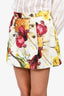 Dolce & Gabbana Cream Flower/Onion Printed Mini Skirt with Crystal Buttons Size 42