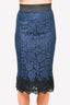 Dolce & Gabbana Navy Blue Floral Lace Midi Skirt sz 42