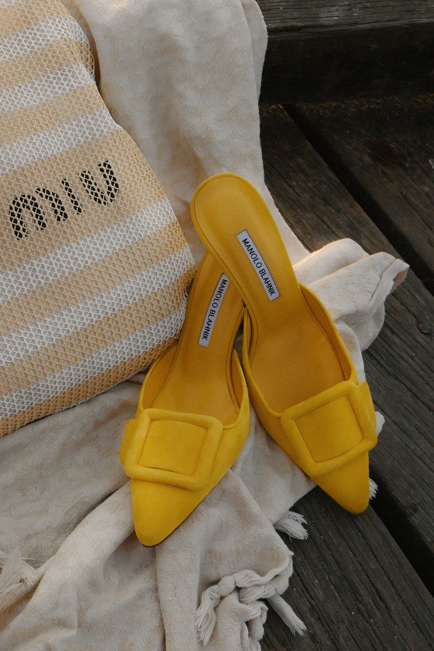 Manolo Blahnik Yellow Suede Maysala 70 Mule Heels Size 39 – Mine