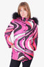 Emilio Pucci Pink/Black Patterned Puffer Jacket with Fur Size 36