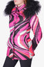 Emilio Pucci Pink/Black Patterned Puffer Jacket with Fur Size 36