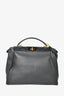 Fendi Black Grained Leather Large Peekaboo Top Handle Tote Bag