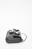 Fendi Black Leather Silver Floral Embellished Micro Baguette Crossbody Bag with Silver Chain