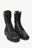 Fendi Black Leather Zucca Stretch Knit Combat Boots Size 37