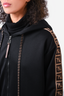 Fendi Black Zucca Trimmed Zip-Up Hoodie Size XS