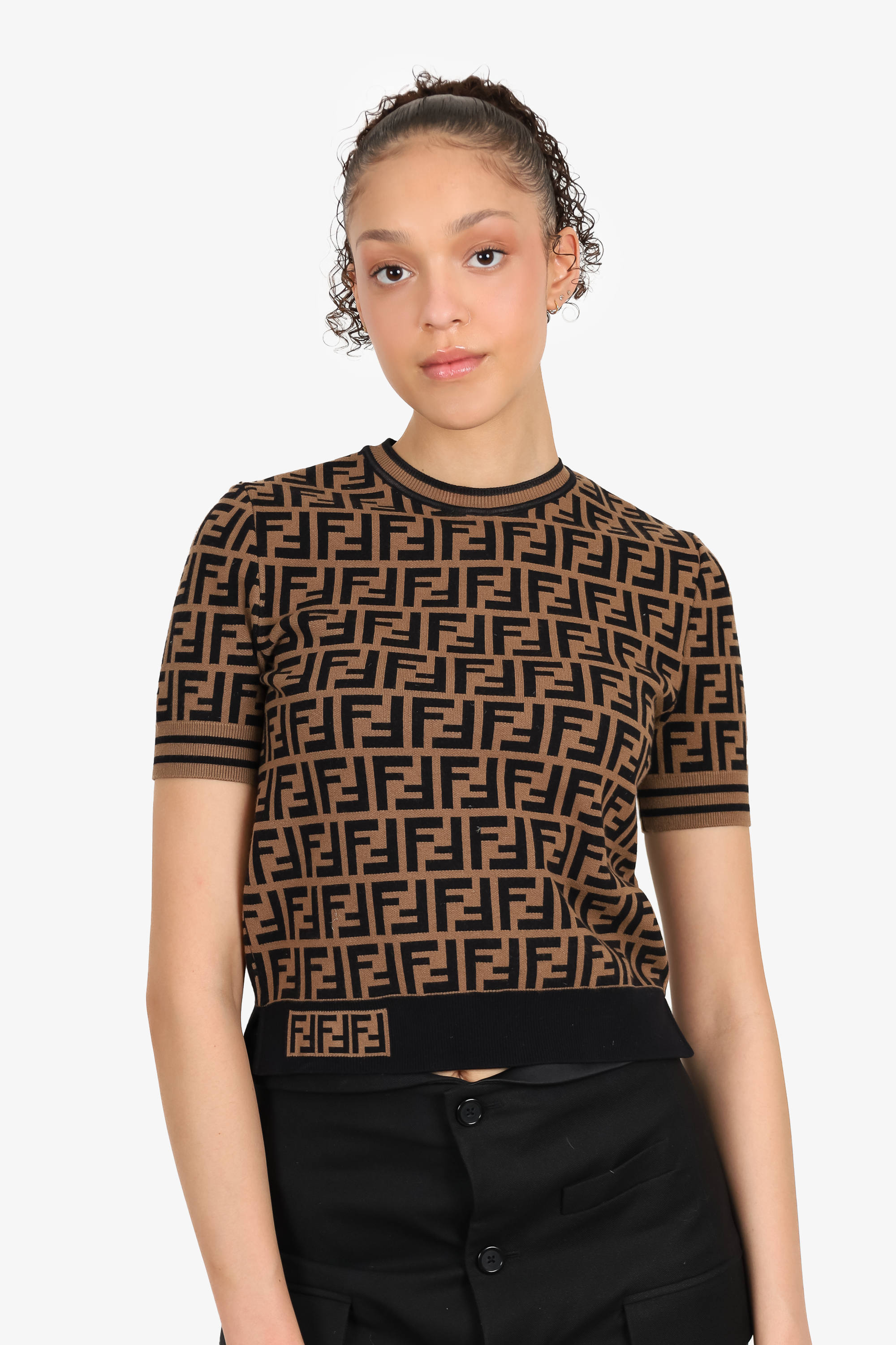 Fendi Brown/Black Short-Sleeve Zucca Sweater Size 38 – Mine & Yours