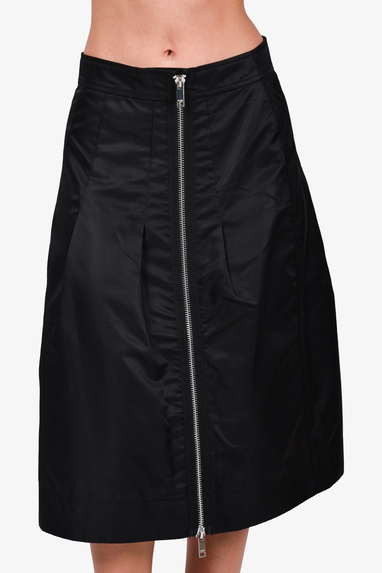 Ganni Black Nylon High-Waist Zip-Up Midi Skirt Size 36 – Mine & Yours