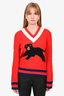 Gucci 2017 Red Wool Panther V-Neck Sweater Size S