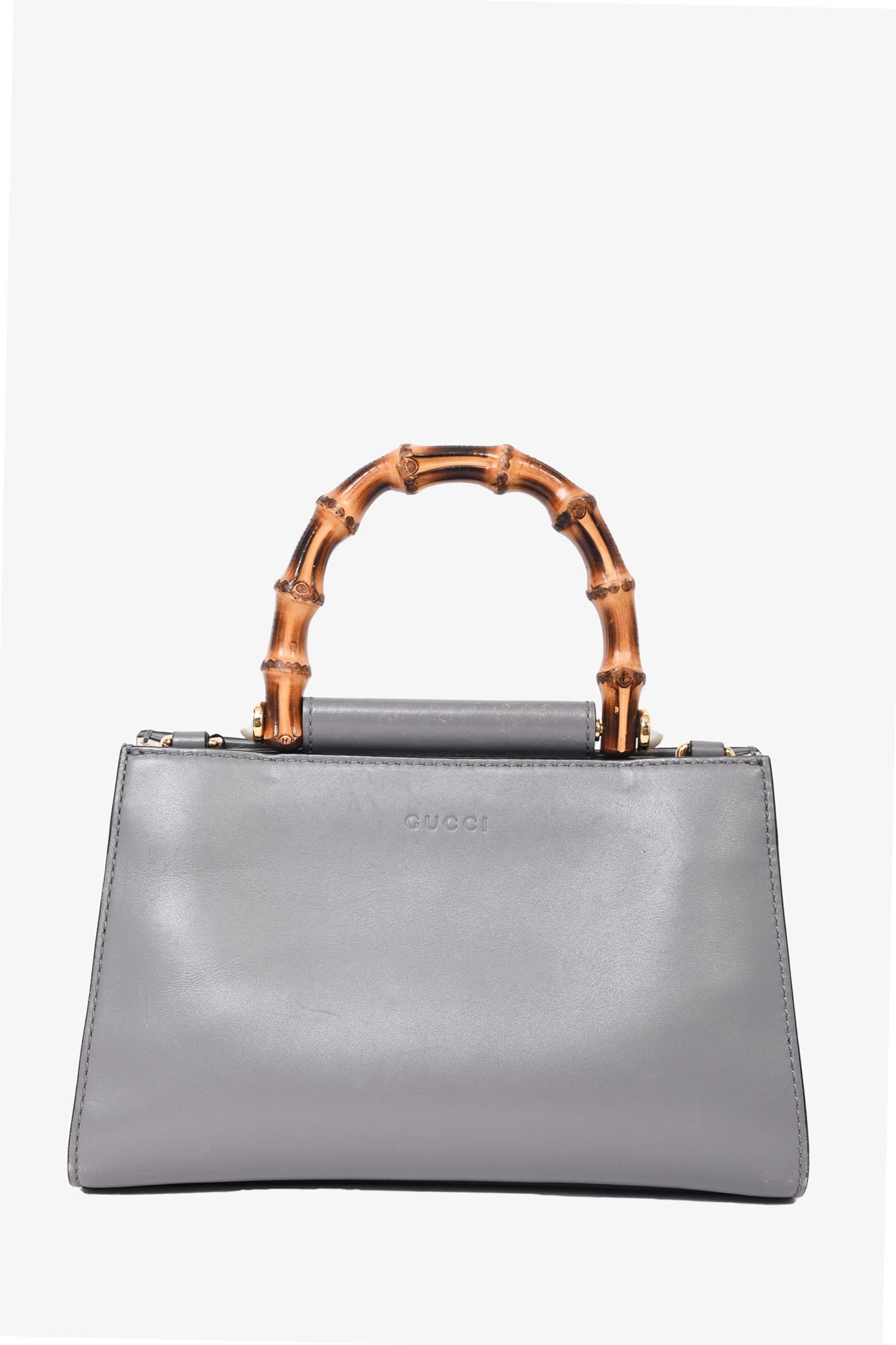 Gucci Grey Leather Small Nymphaea Bamboo Top Handle Bag Mine Yours
