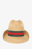 Gucci Striped Straw Fedora Hat Size 57